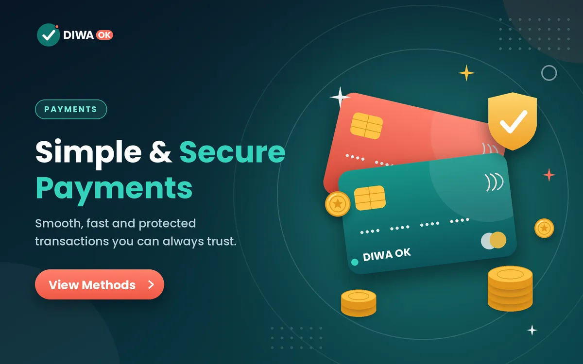 Payment cards, a shield and stacks of coins