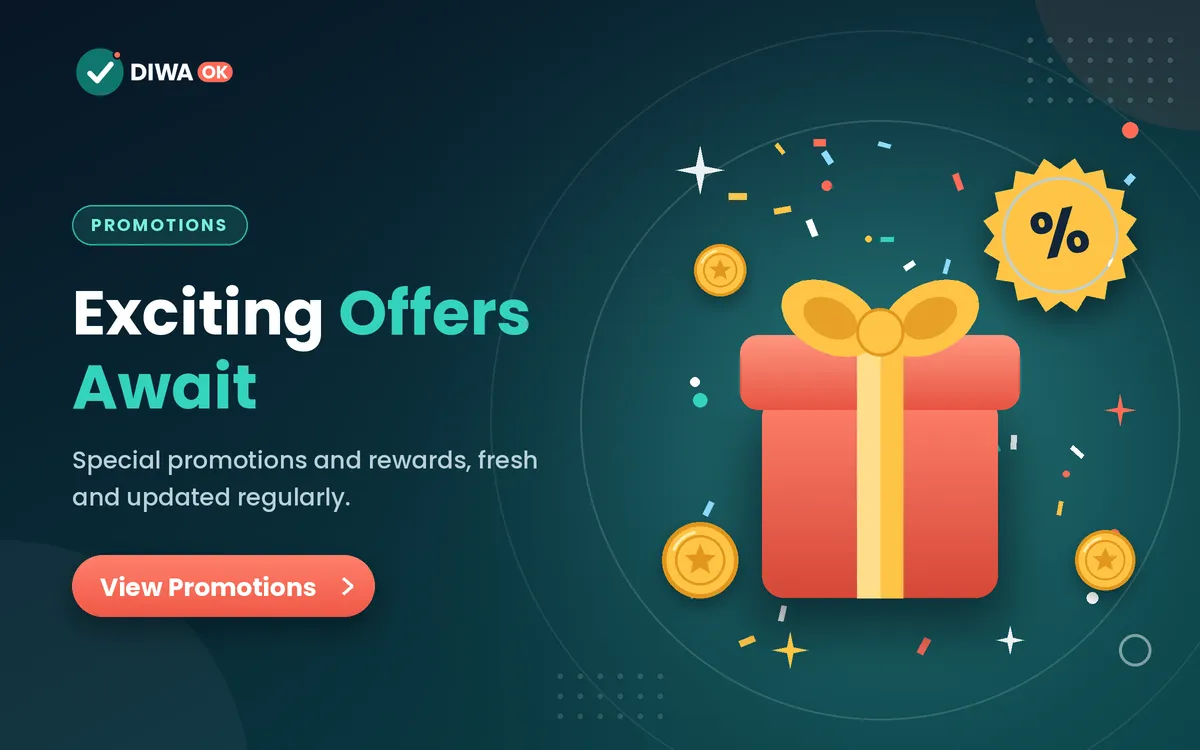 Gift box with confetti, coins and a percent badge